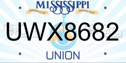 UWX8682 Mississippi License Plate