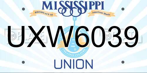 UXW6039 Mississippi License Plate