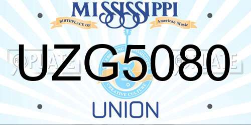 UZG5080 Mississippi License Plate