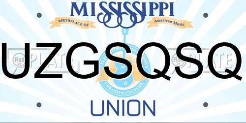 UZGSQSQ Mississippi License Plate