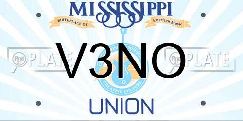 V3NO Mississippi License Plate