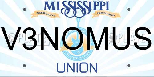 V3NOMUS Mississippi License Plate
