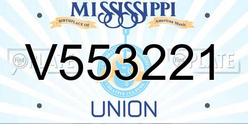 V553221 Mississippi License Plate