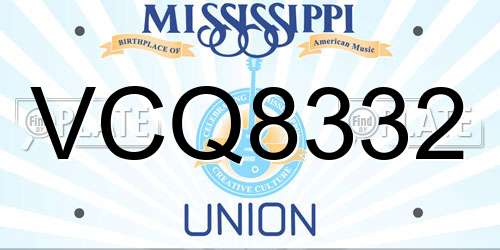 VCQ8332 Mississippi License Plate