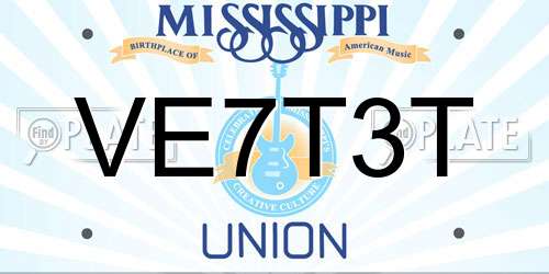 VE7T3T Mississippi License Plate