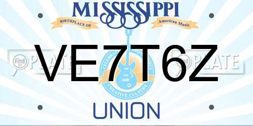 VE7T6Z Mississippi License Plate