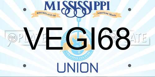 VEGI68 Mississippi License Plate