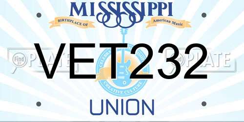 VET232 Mississippi License Plate