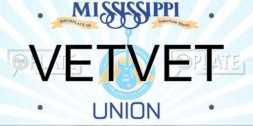 VETVET Mississippi License Plate