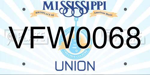 VFW0068 Mississippi License Plate