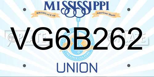 VG6B262 Mississippi License Plate