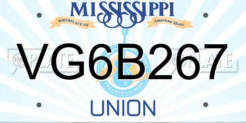 VG6B267 Mississippi License Plate