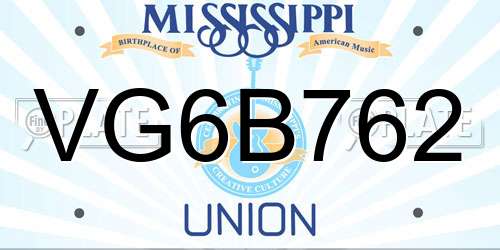 VG6B762 Mississippi License Plate