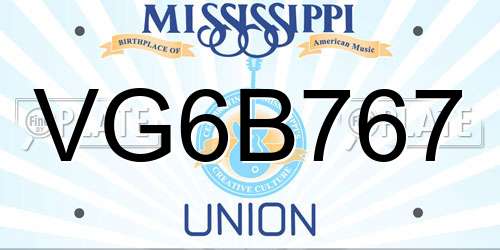 VG6B767 Mississippi License Plate