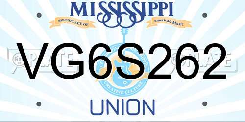 VG6S262 Mississippi License Plate