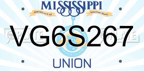 VG6S267 Mississippi License Plate