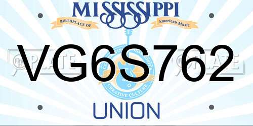 VG6S762 Mississippi License Plate