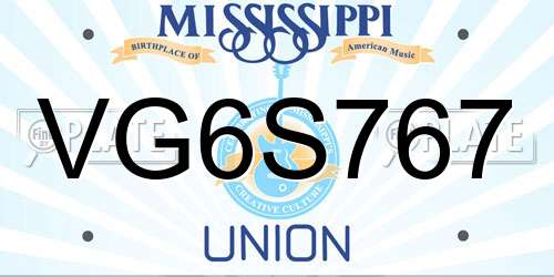 VG6S767 Mississippi License Plate