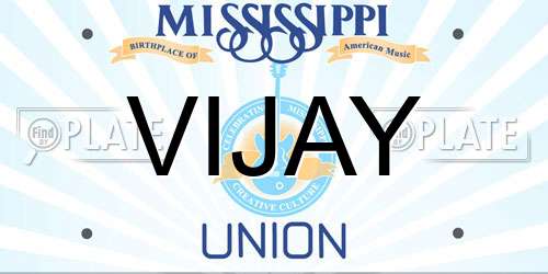 VIJAY Mississippi License Plate
