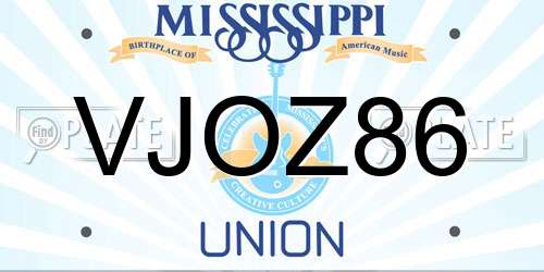 VJOZ86 Mississippi License Plate