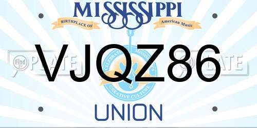 VJQZ86 Mississippi License Plate