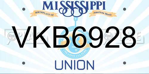 VKB6928 Mississippi License Plate