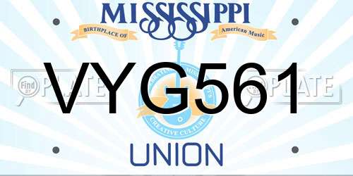 VYG561 Mississippi License Plate