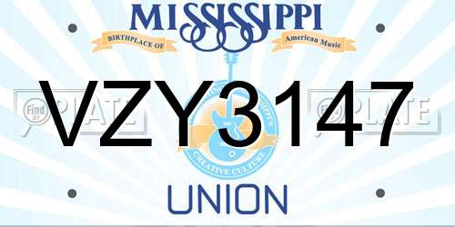 VZY3147 Mississippi License Plate