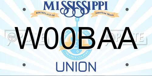 W00BAA Mississippi License Plate
