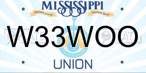W33WOO Mississippi License Plate