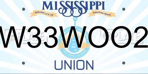 W33WOO2 Mississippi License Plate