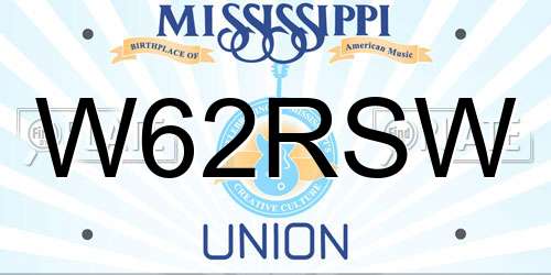 W62RSW Mississippi License Plate