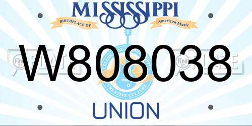 W808038 Mississippi License Plate