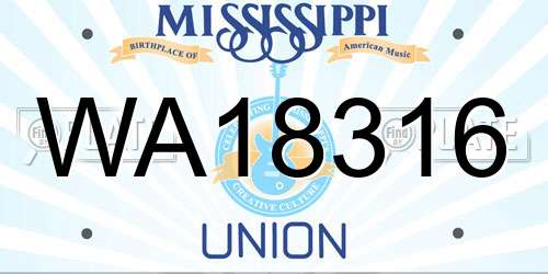 WA18316 Mississippi License Plate