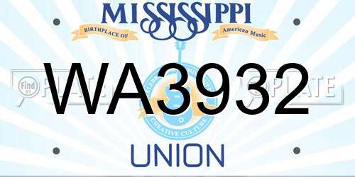 WA3932 Mississippi License Plate