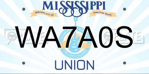 WA7A0S Mississippi License Plate