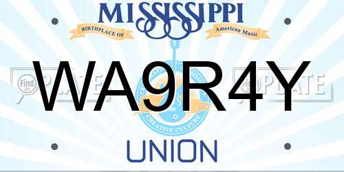 WA9R4Y Mississippi License Plate