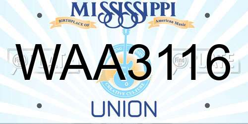 WAA3116 Mississippi License Plate