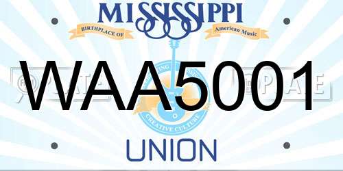 WAA5001 Mississippi License Plate