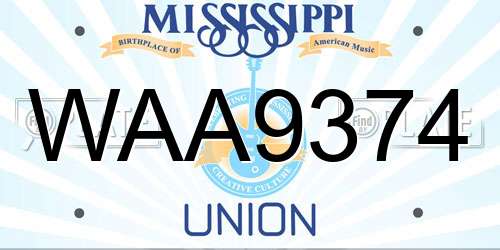 WAA9374 Mississippi License Plate