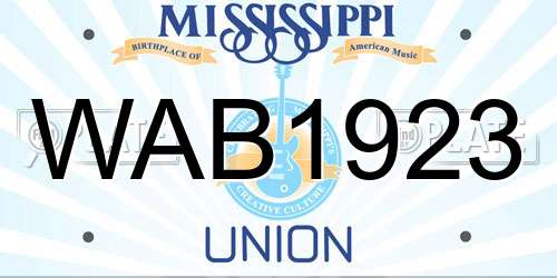 WAB1923 Mississippi License Plate