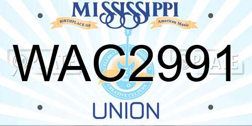 WAC2991 Mississippi License Plate