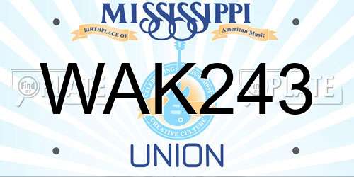 WAK243 Mississippi License Plate