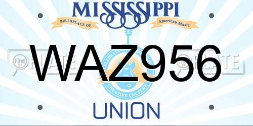 WAZ956 Mississippi License Plate