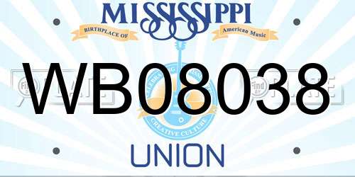 WB08038 Mississippi License Plate