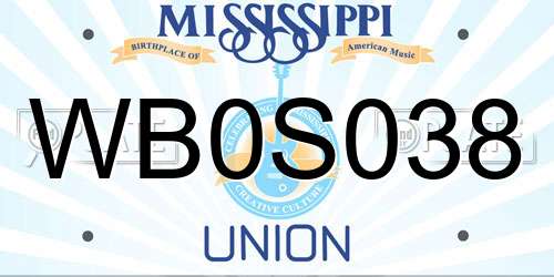 WB0S038 Mississippi License Plate
