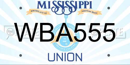 WBA555 Mississippi License Plate
