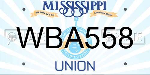 WBA558 Mississippi License Plate