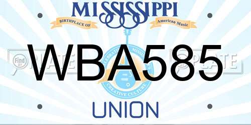 WBA585 Mississippi License Plate