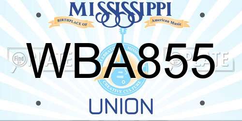 WBA855 Mississippi License Plate